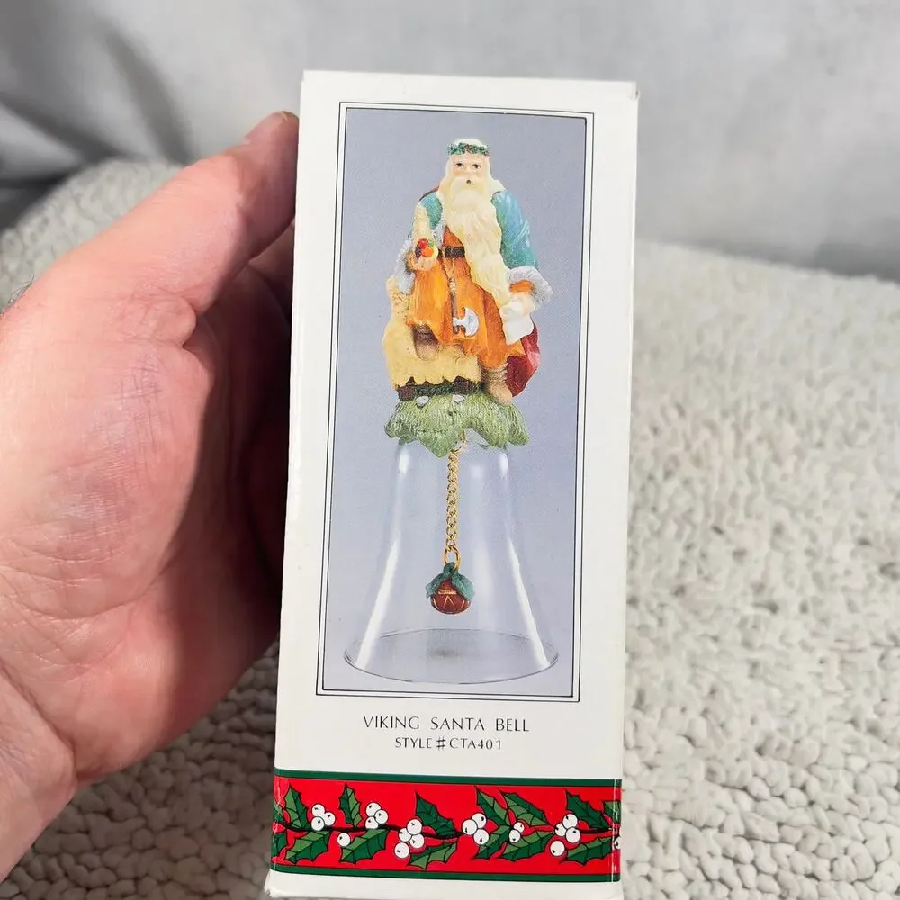 Novelino Christmas Through The Ages Glass Bell Resin Topper 1992 Viking Santa